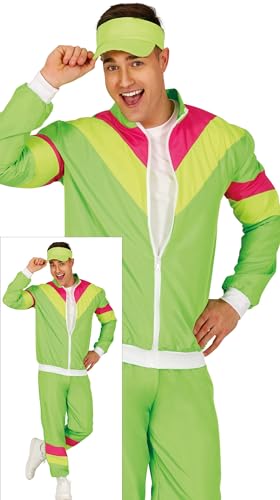 FIESTAS GUIRCA Gestreifter Neon Grüner Trainingsanzug Karneval Kostüm Herren–80er Jahre Trainingsanzug Lustiges Herrenkostüm–90er Jahre Jogginganzug Bad Taste Herren Kostüm Karneval Fasching Größe M von FIESTAS GUIRCA