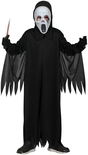 FIESTAS GUIRCA | Ghost Assassin Halloween Kostüm Kinder (7-9 Jahre) - Sensenmann Schwarze Tunika mit Kapuze für Karneval Fasching - Film Killer Kostüm Kinder Halloween Mädchen oder Jungen - Schwarz von FIESTAS GUIRCA