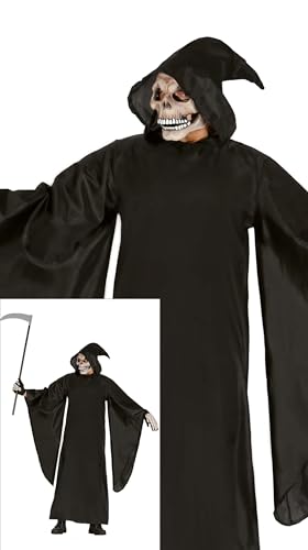 FIESTAS GUIRCA Gnadenloser Sensenmann Halloween Kostüm Herren – Schwarze Tunika mit Kapuze – Schwarzer Tod Kostüm Herren Halloween XL 54-56 von FIESTAS GUIRCA