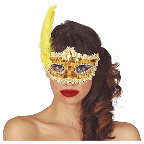 FIESTAS GUIRCA Goldene Augenmaske mit Feder, Gold von FIESTAS GUIRCA