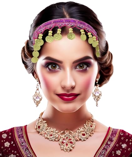 FIESTAS GUIRCA | Haarreif mit goldenen Münzen Pink (Einheitsgröße) - Zubehör für Desert Princess, Zigeuner und Wahrsager Kostüm - Ideal für Karneval, Partys und Feiern - Erwachsene - Pink von FIESTAS GUIRCA