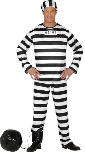 FIESTAS GUIRCA Häftling Kostüm Herren, Sträflingskostüm Herren, Gefängnis Kostüm Karneval - Gr M 48 – 50 - Prison Costume, Kostüm Häftling Erwachsene, Kostüm Gefangener Fasching, Knasti Kostüm Herren von FIESTAS GUIRCA