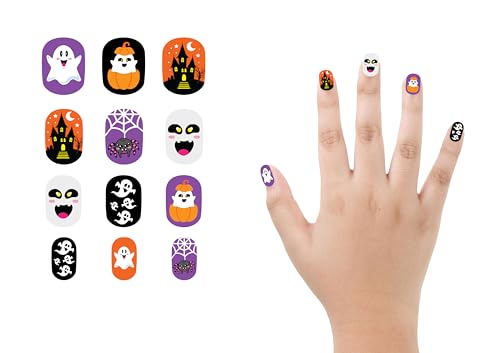 FIESTAS GUIRCA | Halloween Selbstklebende Fingernägel für Kinder - Set 12 Nägel mit Kleber - Künstliche Nägel mit buntem Halloween Design für Kinder von FIESTAS GUIRCA