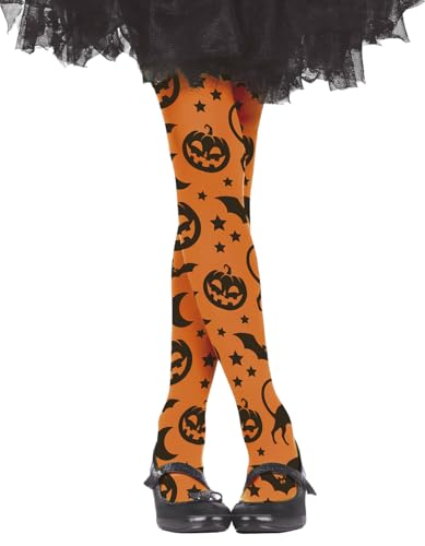 FIESTAS GUIRCA | Halloween Strumpfhose für Kinder (7-12 Jahre) - Strümpfe und Socken für Mädchen Kostüme - Kürbisse und Fledermäuse - Ideal für Halloween Partys und Feiern - Orange und Schwarz von FIESTAS GUIRCA