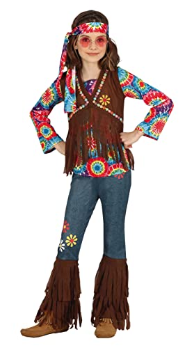 Fiestas GUiRCA Happy Hippie Mädchen Kostüm – 70er Jahre Outfit mit Hippie–Stirnband, buntem Batik Oberteil, Weste und Hose für Mädchen von 7-9 Jahren von Fiestas GUiRCA