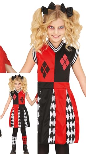 FIESTAS GUIRCA Harlequin Cheerleader Halloween Kostüm Kinder – Rot schwarze Harlekin Cheerleader Uniform – Kostüm Kinder Halloween Mädchen 7-9 Jahre von FIESTAS GUIRCA