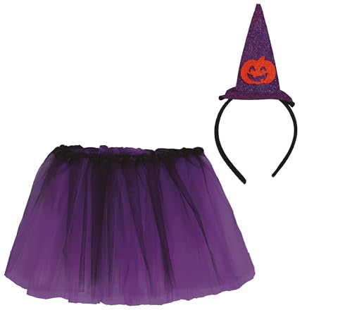 FIESTAS GUIRCA | Hexen Set für Kinder mit Tutu (30 cm) - Kostümzubehör für Halloween und Hexenpartys - Ideal für Mädchen und Jungen - Lila von FIESTAS GUIRCA