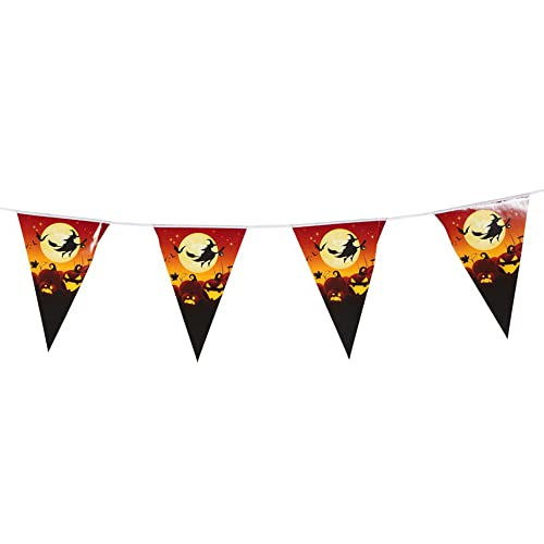FIESTAS GUIRCA | Hexen Wimpelgirlande (3m/19x28 cm) - Papierdekoration für gruselige Halloween-Partys - Ideal für Schreckensfeiern - Orange, Schwarz von FIESTAS GUIRCA