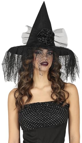 FIESTAS GUIRCA | Hexenhut mit Blume (Einheitsgröße) - Zubehör für Hexenkostüm für Halloween und Kostümpartys - Ideal für Frauen - Schwarz von FIESTAS GUIRCA