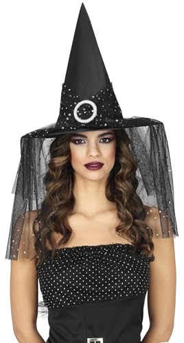 FIESTAS GUIRCA | Hexenhut mit Schleier und Sternen - Zubehör für Hexenkostüm für Halloween und Kostümpartys - Ideal für Erwachsene - Schwarz FIESTAS GUIRCA | Hexenhut mit Schleier und Sternen - Zubehör für Hexenkostüm für Halloween und Kostümpartys - Ideal für Erwachsene - Schwarz von FIESTAS GUIRCA