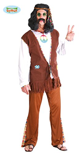 Fiestas GUiRCA Hippie Kostüm Herren Karneval, 70er Jahre Kostüm Herren ink. Hippy Stirnband - Größe L 52 – 54-60er Schlager Star Outfit, 70er Jahre Kostüm Erwachsene, Faschingskostüme Männer Hippie von Fiestas GUiRCA