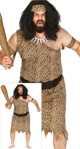 FIESTAS GUIRCA Höhlenmensch Karneval Kostüm Herren – Wildling Neandertaler Leopard Print Kostüm – Steinzeit Herren Kostüm Karneval Fasching Größe XXL von FIESTAS GUIRCA