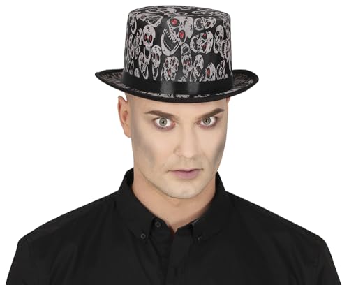 FIESTAS GUIRCA | Hut mit Totenköpfen (Einheitsgröße) - Halloween-Hut für Zauberer-, Skelett- oder Vampirkostüme - Partyzubehör für Erwachsene Unisex - Schwarz und Weiß von FIESTAS GUIRCA