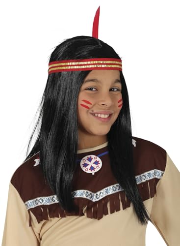 FIESTAS GUIRCA | Indianer Perücke für Kinder (Einheitsgröße) - Unisex Kostümzubehör für Indianer- und Karnevalspartys - Ideal für Jungen und Mädchen - Schwarz von FIESTAS GUIRCA