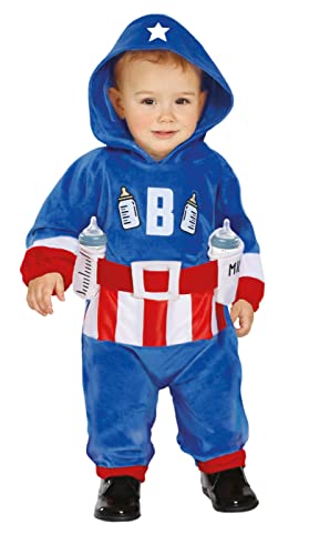 Fiestas GUiRCA Kapitän Super Baby Kostüm – Blau-Roter Superhelden Overall mit Milch-Flaschenhalter für Babys von 18-24 Monaten von Fiestas GUiRCA
