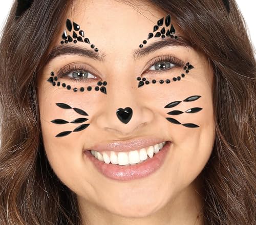 FIESTAS GUIRCA | Katzen-Gesichtsaufkleber für Frauen - Make up Zubehör für Halloween und Themenpartys - Ideal für Katzen- und Fledermauskostüme - Schwarz FIESTAS GUIRCA | Katzen-Gesichtsaufkleber für Frauen - Make up Zubehör für Halloween und Themenpartys - Ideal für Katzen- und Fledermauskostüme - Schwarz von FIESTAS GUIRCA