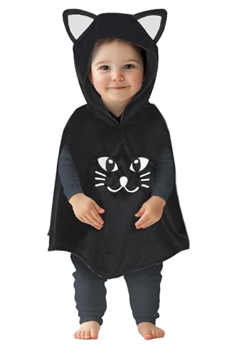 FIESTAS GUIRCA | Katzen Poncho für Babys und Kleinkinder (18-24 Monate) - Schwarzes Kätzchen Poncho und Kapuze - Tierkostüme für Halloween, Karneval, Fasching - Unisex Babys Schwarz von FIESTAS GUIRCA