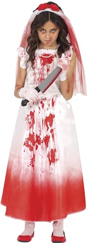 FIESTAS GUIRCA | Killer Braut Halloween Kostüm Kinder (7-9 Jahre) - Horror Film Kostüm für Karneval Fasching inkl. Blutiges Hochzeitskleid & Schleier - Killer Kostüm Kinder Halloween Mädchen Weiß Rot von FIESTAS GUIRCA