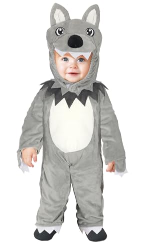 FIESTAS GUIRCA | Kleiner Wolf Baby Kostüm Halloween (12-18 Monate) - Einteiler mit Kapuze - Karneval Fasching Halloween Baby Kostüm Jungen oder Mädchen für Kleinkinder - Tierkostüm Grau von FIESTAS GUIRCA