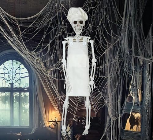 FIESTAS GUIRCA | Koch Chef Skelett Hängedekoration (40 cm) - Gruselige Halloween Dekoration zum Aufhängen für Partys oder im Spukhaus - Horror Koch Skelett Hängefigur Beige von FIESTAS GUIRCA