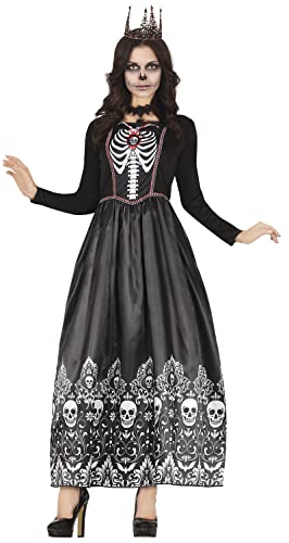 Fiestas GUiRCA Königin der Toten Kostüm – Langes Schwarzes Skelett Kleid Tag der Toten Halloween Kostüm Erwachsene Damen Größe 40-42 L von Fiestas GUiRCA