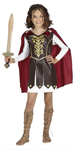 FIESTAS GUIRCA Kriegerin Kostüm Mädchen – Gladiatorin Kleid mit Goldverzierungen und rotem Umhang für Mädchen von 7-9 Jahren FIESTAS GUIRCA Kriegerin Kostüm Mädchen – Gladiatorin Kleid mit Goldverzierungen und rotem Umhang für Mädchen von 7-9 Jahren von FIESTAS GUIRCA