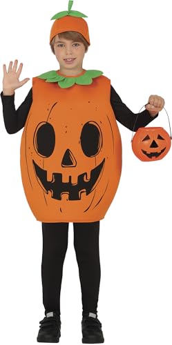 FIESTAS GUIRCA | Kürbis Halloween Kostüm Kinder (7-9 Jahre) - Kürbis Poncho und Mütze für Karneval Fasching - Kostüm Kinder Halloween Mädchen oder Jungen - Orange von FIESTAS GUIRCA
