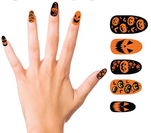 FIESTAS GUIRCA | Kürbis Kunstnägel mit Kleber - Make-up Zubehör für Halloween und Karneval - Ideal für Erwachsene Frauen - Mehrfarbig von FIESTAS GUIRCA