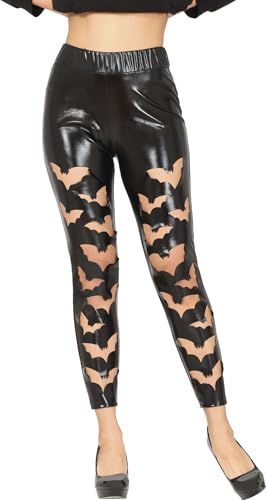 FIESTAS GUIRCA | Lederoptik Leggings mit Fledermäusen Schwarz (38-40/M) - Kostümzubehör für Frauen - Ideal für Halloween und Kostümpartys - Schwarz von FIESTAS GUIRCA