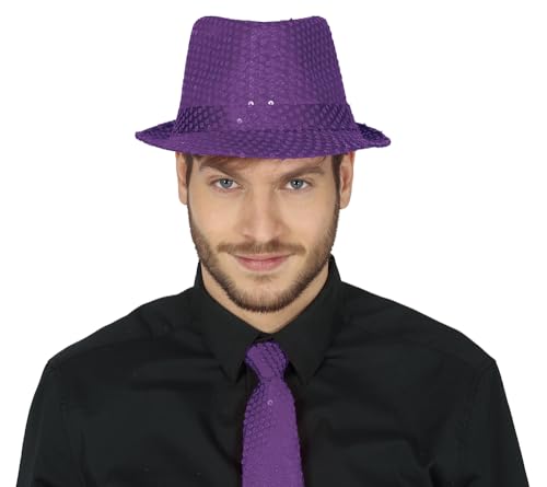 FIESTAS GUIRCA | Lila Gangsterhut mit Pailletten - Kostümzubehör für 20er Jahre Partys und Vintage Feiern - Ideal für Erwachsene Unisex - Lila von FIESTAS GUIRCA