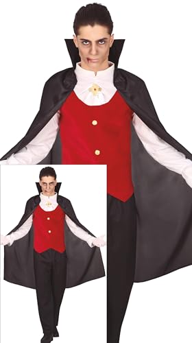 FIESTAS GUIRCA Lord Vampir Halloween Kostüm Herren – Rotes Vampirkostüm inklusive Vampirumhang – Kostüm Herren Halloween 52 – 54 (L) von FIESTAS GUIRCA