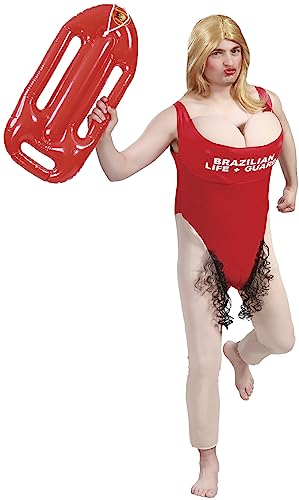 Fiestas GUiRCA Lustige Kostüme Männer - Junggesellenabschied Männer - JGA Männer Kostüm - Sexy Rettungsschwimmerin mit Busen, Rot, Größe M von Fiestas GUiRCA