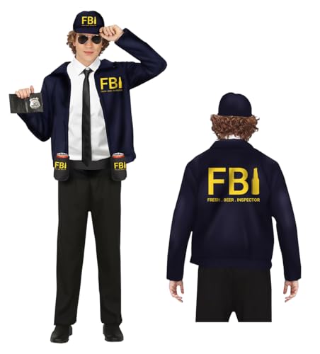 FIESTAS GUIRCA Lustiger FBI Fresh Beer Inspector Kostüm – Junggesellenabschied Kostüm mit FBI Mütze, Polizei Oberteil, Gürtel und Bierhaltern für Karneval Fasching Herren Größe M 48-50 von FIESTAS GUIRCA