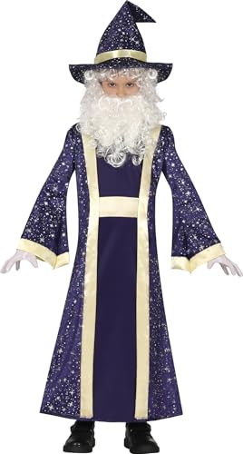 FIESTAS GUIRCA | Mächtiger Zauberer Halloween Kostüm Kinder (7-9 Jahre) - Lila Magier Kostüm inkl. Tunika, Gürtel und Hut für Karneval Fasching - Hexenmeister Halloween Kostüm Junge - Lila von FIESTAS GUIRCA