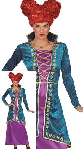 FIESTAS GUIRCA Magische Schwester Hexe Halloween Kostüm Damen – Kleid in Lila und Türkis – Hexen Halloween Kostüm Dame M 36-38 von FIESTAS GUIRCA