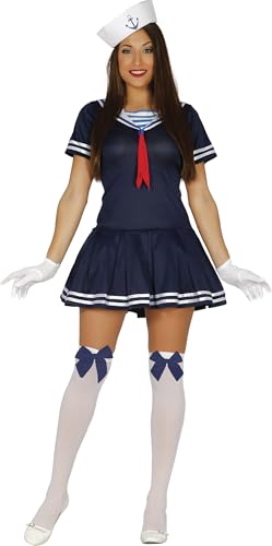 FIESTAS GUIRCA | Matrosin Kostüm für Erwachsene (36-38/S) - Kleid und Hut - Militär-, Pilot- und 40er Jahre Kostüme für Halloween, Karneval und Kostümpartys - Ideal für Frauen - Blau und Weiß von FIESTAS GUIRCA