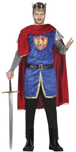 FIESTAS GUIRCA Mittelalterlicher König Kostüm – Edle rote und blaue Ritter Krieger Verkleidung mit Edelmann Umhang für Karneval Fasching Herren Größe M 48-50 von FIESTAS GUIRCA