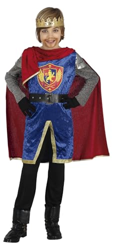 FIESTAS GUIRCA Mittelalterlicher König Kosüm Jungen – Rot blauer Mittelaltermarkt Krieger Outfit mit Königsmantel für Jungen von 7-9 Jahren von FIESTAS GUIRCA
