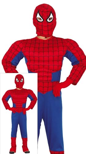 FIESTAS GUIRCA | Muskulöses Superhelden Kinderkostüm (10-12 Jahre) - Kapuze und Overall für Jungen - Superhelden- und Bösewichtkostüme für Partys - Ideal für Karneval und Halloween - Rot und Blau von FIESTAS GUIRCA