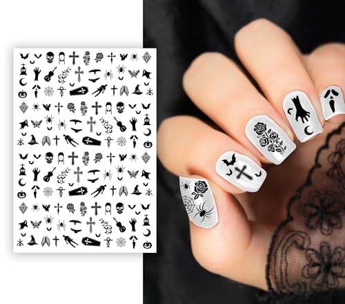 FIESTAS GUIRCA | Nagelaufkleber Schwarz (10x7 cm) - Nagelsticker für Halloween und Kostümpartys - Nageldekoration für Frauen - Ideal für Feiern und Events - Schwarz von FIESTAS GUIRCA