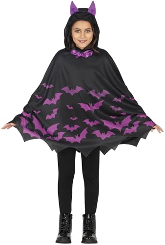 FIESTAS GUIRCA | Niedliche Fledermaus Halloween Kostüm Kinder (7-9 Jahre) - Lila Fledermaus Poncho mit Kapuze für Karneval Fasching - Kostüm Kinder Halloween Mädchen Schwarz und Lila von FIESTAS GUIRCA