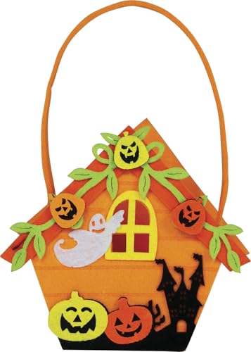 FIESTAS GUIRCA | Niedliche Spukhaus Tasche für Halloween (14 cm) aus Filz - Halloween Zubehör Trick or Treat - Halloween Süßes oder Saures Kübel Korb für Kinder in Orange von FIESTAS GUIRCA