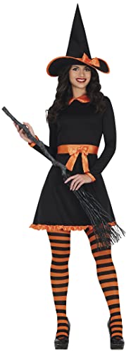 Fiestas GUiRCA Orange Hexe Kostüm – Hexenkostüm Schwarzes Kleid mit Hexenhut – Halloween Kostüm Erwachsene Damen Größe 40-42 L von Fiestas GUiRCA