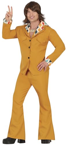 FIESTAS GUIRCA Oranger Disco Star 70er Jahre Bekleidung Herren Disco Kostüm – 70er Jahre Disco Kleidung Herren Karneval – 60er Anzug Disco Outfit Herren Größe L 52-54 von FIESTAS GUIRCA
