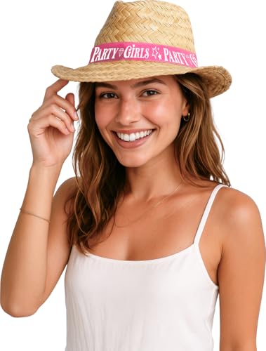 FIESTAS GUIRCA | Party Girls Strohhut für Erwachsene - Partyhut für Junggesellinnenabschiede, Karneval und Feiern - Kostümzubehör für Frauen - Beige und Rosa von FIESTAS GUIRCA