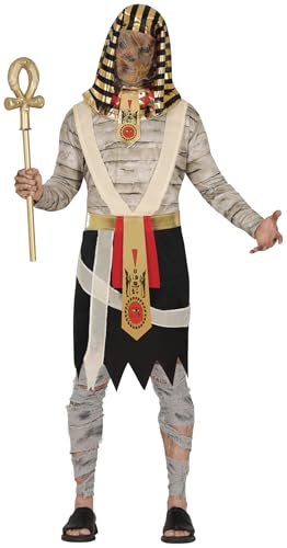 FIESTAS GUIRCA | Pharao Mumie Halloween Kostüm Herren (52-54/L) - Ägypter Kostüm Karneval Fasching inkl. Tunika, Gürtel, Kopfbedeckung und Kragen - Pharao Kostüm Herren Halloween - Beige und Schwarz von FIESTAS GUIRCA