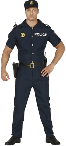 FIESTAS GUIRCA Polizeiheldenkostüm für Herren, Polizeiuniform, Marineblau, mit Polizeihut, Polizeikostüme für Herren, Größe S 46-48 von FIESTAS GUIRCA