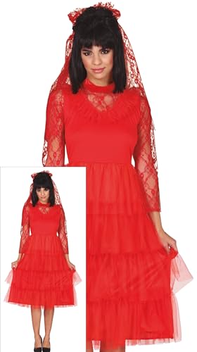 FIESTAS GUIRCA Rote Braut Halloween Kostüm Damen – Rotes Hochzeitskleid und Schleier – Horror Film Halloween Kostüm Dame L 40-42 von FIESTAS GUIRCA