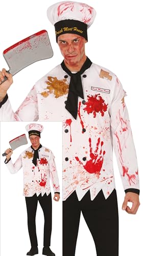 FIESTAS GUIRCA Sadistischer Metzger Halloween Kostüm Herren – Koch Kostüm mit Kochmütze und Blutiger Kochjacke – Küchenchef Kostüm Herren Halloween M 48-50 von FIESTAS GUIRCA