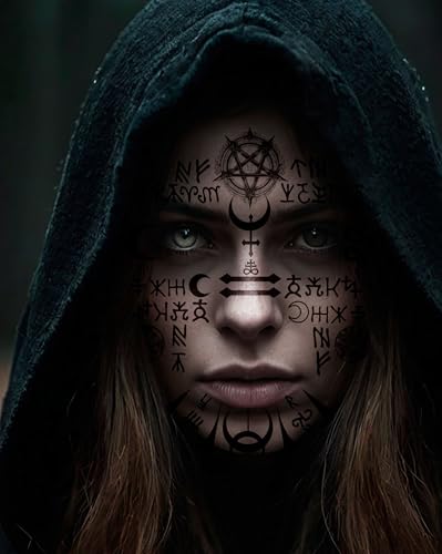 FIESTAS GUIRCA | Satanisches Gesichtstattoo (30x13 cm) - FX Make-up für Teufel Outfits und Halloween Kostüme - Temporäre Tattoos für Horrorpartys und Cosplay - Klebetattoos Schwarz von FIESTAS GUIRCA